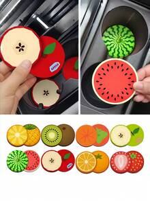 2pcs Cute Fruit Pattern Car Cup Holders, Multi-Style Anti-Slip Cup Mat For Car, Home, Office Desk - 2PCS - View 7