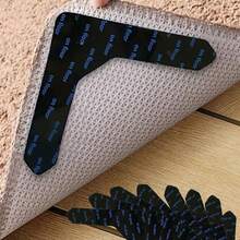 4/8/12/Pcs Carpet Rug Anti-Slip Fixation Tape, PU Washable Residue-Free Reusable Carpet Tape, Washable Fixation Sticker - Black - View 2