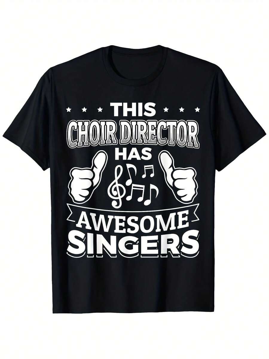 1pc Funny Choir Director T-Shirt - This Choir Director Has Awesome Singers Musical Note And Choir Staff Graphic T-Shirt - Soft And Breathable Crew Neck T-Shirt For Choir Conductors, Choir Members, Music Teachers - Unisex S-XXXL (Birthday Retirement) - 黑色 - 查看 1