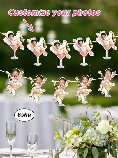 7 pezzi Striscione personalizzato da sposa con foto personalizzata, decorazioni per addio al nubilato, festa prima del matrimonio, festa di fidanzamento, festa per la sposa