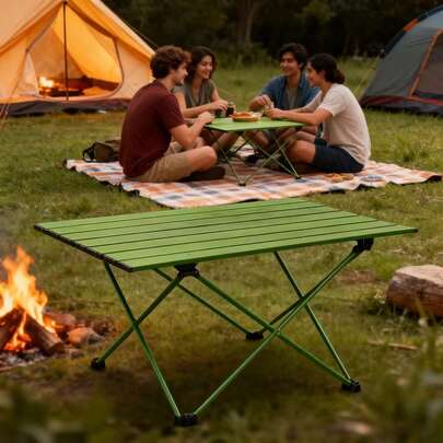 1pc Portable Outdoor Leisure Folding Camping Table, Foldable Table, Egg Roll Picnic Table, Compact Desk, Beach Camping Study Writing Desk, Durable And Easy To Disassemble, Suitable For Outdoor Camping, BBQ, Camping, Sketching, Fishing, Picnic