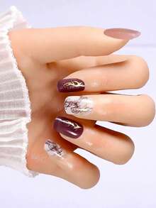 16pcs Gel Nail Stickers, Semi-Cured UV Gel Nail Stickers, Nail Polish Gel Stickers, Suitable For Any Nail Lamp, Salon Quality, Long-Lasting, Easy To Apply And Remove - Multicolor - View 2