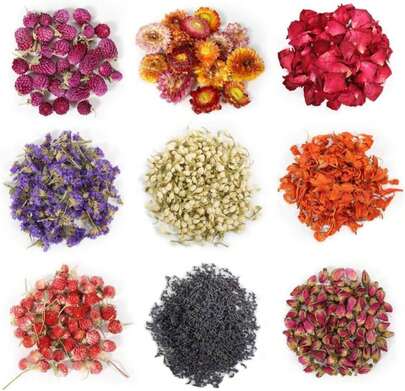 9 Bags Dried Flowers,100% Natural Dried Flowers Herbs Kit For Soap Making, DIY Candle Making,Bath - Include Rose Petals,Lavender,Don'T Forget Me,Lilium,Jasmine,Rosebudsand More