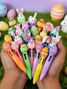 10pcs/Pack Easter Themed Retractable Ballpoint Pens, 0.5mm, Cute Animal Patterns, Multi-Color, 4-In-1, Easter Stationery, Party Favors, Student Supplies, Rewards, Funny Cute Cartoon Animal Ballpoint Pens, Cool Pens, Fun Gifts, Back To School Gifts, Easter Bunny Party Favors - Multicolor - View 11