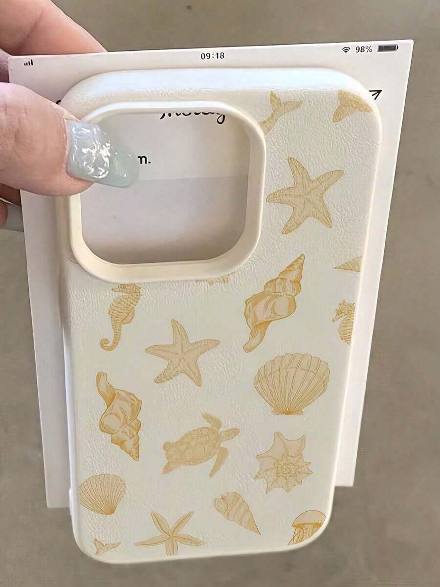 1pc White Starfish & Shell Pattern Full Coverage TPU Shockproof Phone Case, Compatible With IPhone 16, 15, 14, 13, 12, 11 Pro Max, Series - Kiểu 4 (1 chiếc) - Xem 1