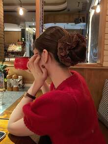 1pc Elegant Lace Multilayer Hollow Floral Hair Scrunchie, Delicate Design, Versatile For Daily Use Head Accessories ,Hair Ties ,Scrunchy Hair Ties - Coffee Brown - View 3
