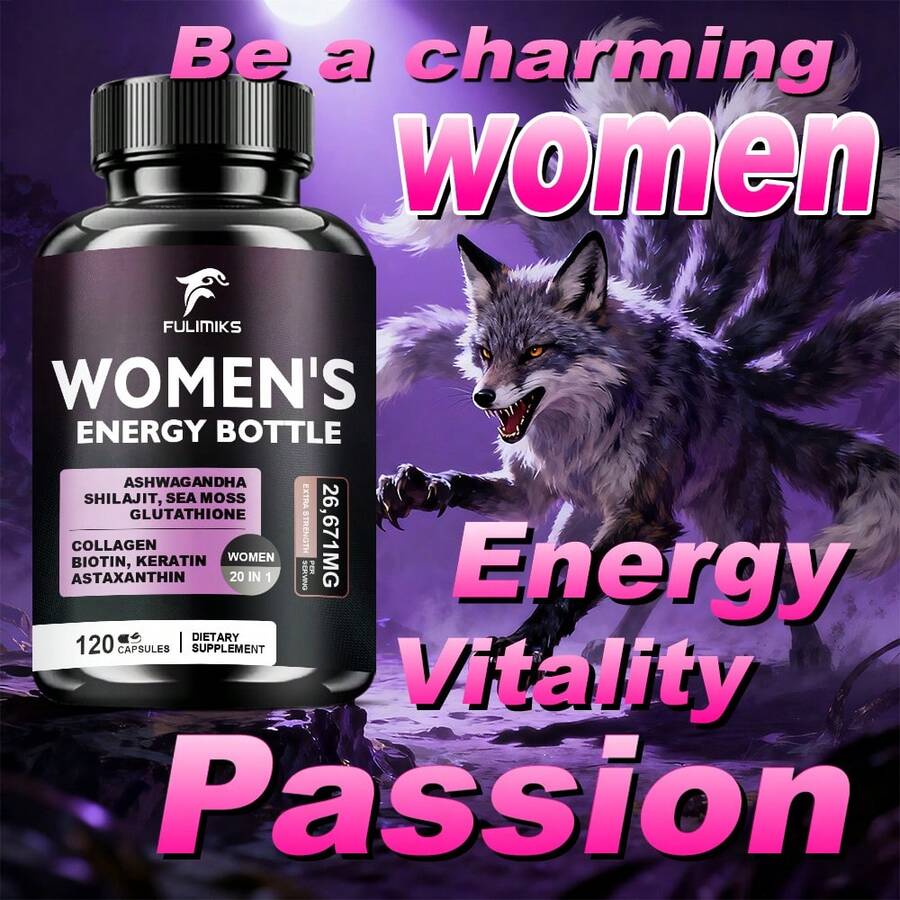 Fulimiks Women's Energy & Focus Supplement, Multivitamin, With Ashwagandha, Sea Moss, Shilajit, Overall Health And Immune Support, For Adrenal, Low Energy, Fatigue, Herbal Formula, Day & Night Use - 1 Bottle-Trial stage - 查看 1