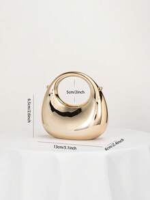 复古金属迷你手提盒形晚宴手拿包，正式派对包，鸡尾酒礼服包，斜挎单肩包，时尚链条肩带迷你小包，女士 - 金色 - 查看 4