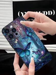 Modischer, beliebter, personalisierter, magischer Schmetterling & verzauberter Wald Muster Design Luxus stoßfester ästhetischer süßer Handyhülle, Linsenschutz, kompatibel mit iPhone 17/17Pro/17Pro Max, 16, 15, 14, 13, 12, 11 Plus/Pro Max und Serie, sowie kompatibel mit Galaxy S/A Serie, Geschenk für Ostern, Weihnachten, Halloween Dekoration/Geburtstags-Geschenk für Freundin, Freund oder sich selbst. - Schwarz - Übersicht 5