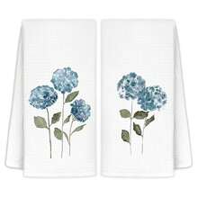 Blue Hydrangea Flowers Floral Kitchen Towels Set Of 2 - Summer Flowers Decorative Hand Towels For Bathroom, Blue Hydrangea Decor Dish Towels For Kitchen, Floral Hand Towels, 16x24 - Hydrangea1 - View 1
