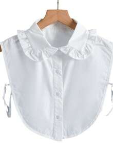 1件女士牛仔休闲衬衫，配有可拆卸领子，包括立领、尖领、圆领、荷叶领等多种款式，多功能可拆卸领，适合秋冬季服装搭配。