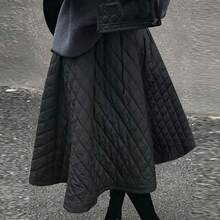 Women's Winter Thermal A-Line Maxi Skirt With Quilted Paneling - Elastic-Free Structured Fit & Waist-Cinching Belt, Machine Washable Solid Black Skirt For, Formal Events, Parties - Non-Stretch Elegant -Length Skirt (No - 黑色 - 查看 5