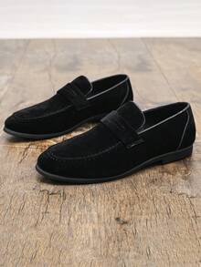 新款男士乐福鞋，休闲时尚莫卡辛鞋，舒适一脚蹬鞋，透气软底驾驶鞋，商务正装麂皮皮鞋，日常通勤鞋，时尚设计师男士一脚蹬乐福鞋，商务正装鞋，适合办公室、派对、婚礼、新郎等场合，节日礼物，春夏秋季皆宜 - 黑色 - 查看 5