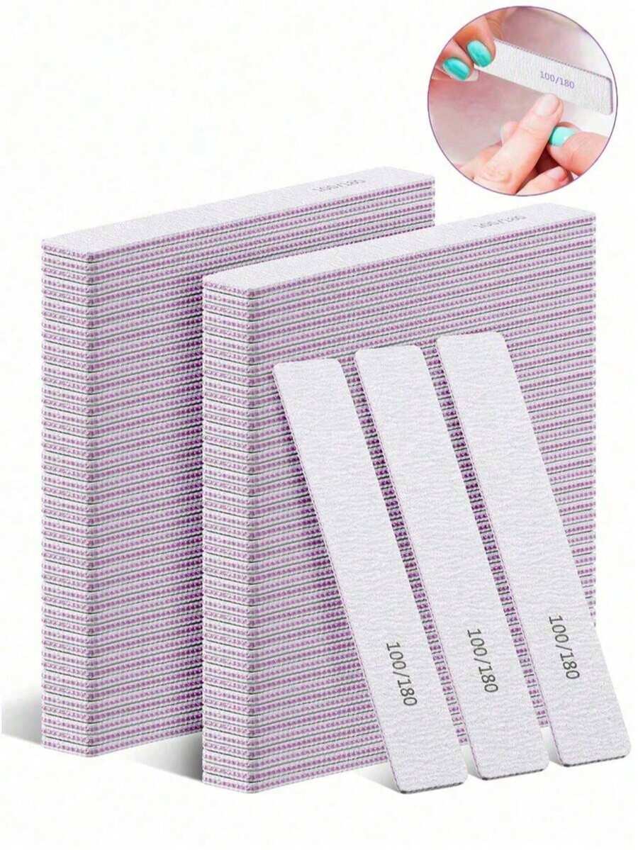 5/25pcs Professional Nail Files, 180/100 Grit Natural Nail Files, Double-Sided Washable Fine Textured Nail Files, Suitable For Home And Salon Use - Multicolor - View 1