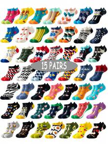 8/15 Pairs Of Unisex Random Novelty Boat Socks - Creative Multi-Themed Design (Food/Animal/Pattern), Fashionable & Personalized Style, Ideal For Gifting & Daily Wear (Family Sports/Office/Couple Outfits), Year-Round & Festival-Ready Versatile Socks - Multicolor - View 15