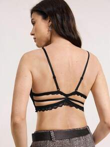 女士黑色性感隐形胸罩，前扣式低胸聚拢露背胸罩，内衣 - 黑色 - 查看 8