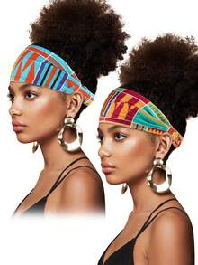 2pcs Geometric Pattern Bohemian Polyester Hair Ties, All Season