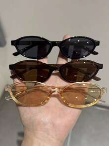 Bộ 3 chiếc kính thời trang nữ kiểu retro bằng nhựa nhỏ hình bầu dục nhiều màu sắc, tiện dụng, tối giản, phù hợp cho du lịch, bãi biển, quán bar, dã ngoại và các dịp khác, một phụ kiện thời trang lý tưởng. - 3 chai rượu sâm panh đen và trà đen - Xem 2