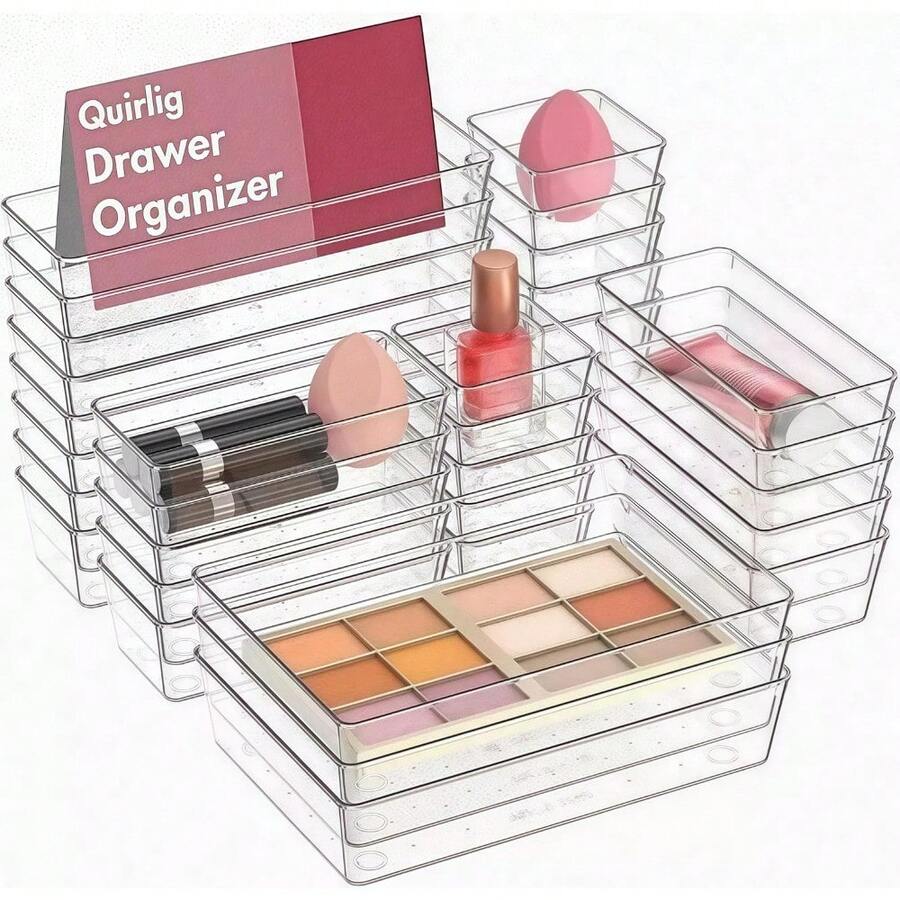 CYPN31 Organizador de Cajones de Plástico Transparente 4 Tamaños Versátiles Duraderas Sin olor Apilables y Antideslizantes Separadores de Cajones de Escritorio Maquillaje Dormitorio clear 31PCSFashion - 222456163 - Ver 1