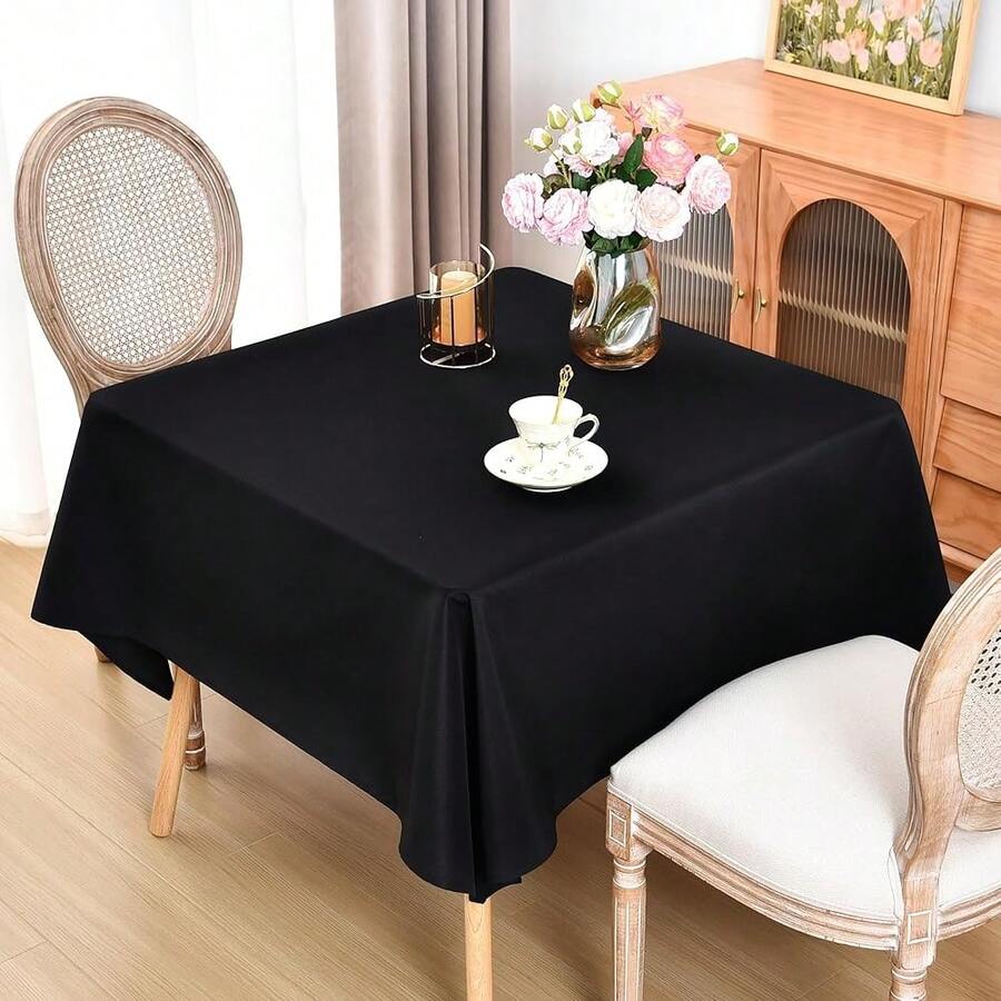 Eeivs Square Tablecloth 52 X 52 Inch Washable Polyester Table Cloth Solid Black Heavy Duty Fabric Table Cover Daily Use For Dining Home Kitchen Party Wedding,Black52inchx52inchSquare - 黑色 52 吋 x 52 吋正方形 - 查看 1