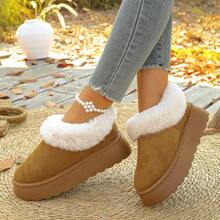 女士舒适厚底套穿式雪地靴，毛茸茸的冬季新款时尚百搭踝靴