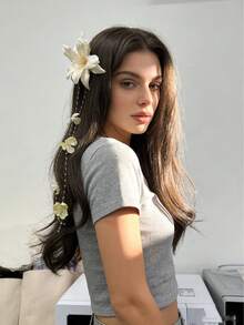 1个浪漫优雅米色花朵流苏发夹，甜美可爱女士发饰，发卡，爪夹 - 彩色 - 查看 4