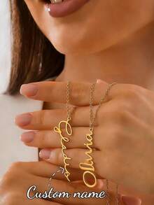 Customized Women's Stainless Steel Name Necklace, Gold Box Chain Personalized Font Jewelry Gift For Girlfriend, Family - Gold - Style 9 - View 2