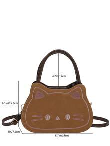 1 pieza Bolso de mujer con diseño de bordado de dibujos animados en color marrón, bolso de hombro y bandolera, nueva llegada de invierno - Marrón - Ver 6