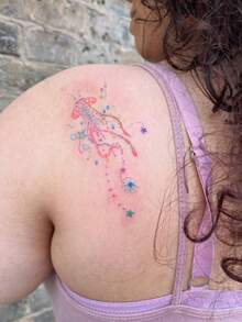 1-2pcs Temporary Valentine's Day Tattoo Sticker, Y2K Style, Colorful Jellyfish Design, Waterproof, Sweatproof, Washable, Non-Reflective, Suitable For Arm And Shoulder Tattoos, Suitable For Individuals, Lasts 3-5 Days. - Multicolor - View 6