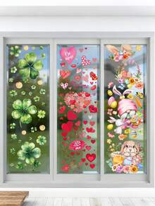 1 bộ/9 tờ/10 tờ Hình dán cửa sổ trang trí ngày lễ Tình nhân, Lễ Phục sinh, Ngày Thánh Patrick. Hình dán cửa sổ hai mặt bằng PVC hình trái tim, thỏ, trứng Phục sinh, cỏ ba lá. Thích hợp trang trí mùa xuân, đám cưới, sinh nhật, văn phòng, cửa kính, cửa hàng, nhà cửa. - Nhiều màu - Xem 2