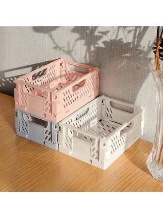 1 pieza Cesta de almacenamiento plegable mini, Caja de almacenamiento de material PP plegable, Adecuada para cocina, baño, oficina, puede almacenar artículos de papelería, cuadernos, cosméticos, organizador de escritorio, disponible en varios colores, organizador de almacenamiento de escritorio, cesta de estantería