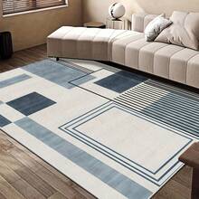 1pc Modern Minimalist Style Blue & White Geometric Pattern Rug. Velvet Fabric, Weighs Approx. 850g, Thickness Approx. 0.6cm. Durable, Non-Slip, Easy To Clean. Available In Multiple Sizes. Suitable For Kitchen, Living Room, Dining Room, Bedroom, Balcony, Bathroom, Study And Other Scenarios. An Ideal Choice For Home Decor. - Multicolor - View 6