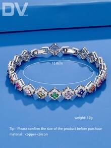 DV JEWELRY 1件装奢华女士手链，镶嵌人造锆石、彩色宝石，镀白金，优雅饰品，适合约会、婚礼、派对、周年纪念等场合佩戴。 - 銀色 - 查看 9
