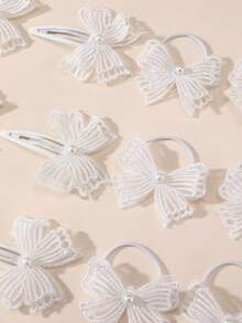 6pcs/12pcs Girls White Pearl Butterfly Hair Clips, Hair Ties, Hair Bands Set, Suitable For Daily Decoration - White - View 6