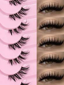 9 Pairs Cartoon Wet Look Eyelashes, Elongated Ends Cat Eye Anime Lashes, Natural Makeup Effect, Faux Mink Thin Lashes, 3D Short Soft False Eyelashes, Transparent Band Eyelash Extension Makeup