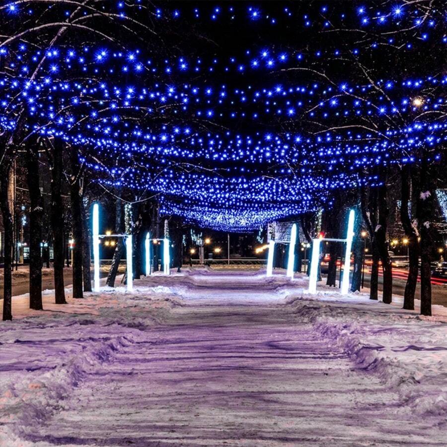 1 Pc 7.5M LED Outdoor Waterproof Solar Powered Fairy String Lights, Camping Lights, Outdoor Decoration Lights For House, Lawn, Trees, Street, Railing, Festivals, Indoor (Blue, Warm White) - Bare Light String Lights - View 1