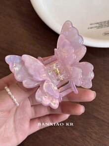 Fancy Butterfly Hair Clip For Women; High-End Feeling Half-Updo Hair Clip For The Back Of The Head; Stylish Shark Clip Hair Accessory - 粉紅色蝴蝶爪夾 - 查看 13