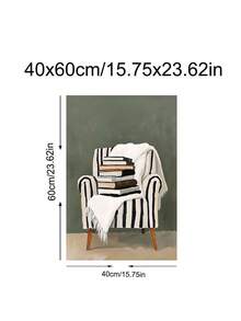 1件装舒适阅读角墙饰，椅子上堆放着一摞书，中性美学装饰，爱书之人墙饰，头顶书本的女子图案，文学装饰，阅读灵感艺术品，复古卧室艺术画，客厅装饰，办公室装饰，教室装饰，墙饰，家居装饰，房间装饰，帆布墙饰，海报，带框墙饰，可选画框 - 彩色 - 查看 21