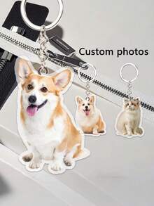 1pc Personalized Acrylic Photo Keychain, Pet Photo Keychain, Bag Charm, Customized Gift, Personalized Keychain - Multicolor - View 7