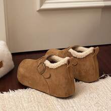 2025 Invierno Nuevas Zapatos de Algodón  Retro Versátiles de Moda Forrados de Fleece Cálidos Pequeños de Suela Gruesa que Aumentan la Altura de Cobertura Completa - Caqui - Ver 4