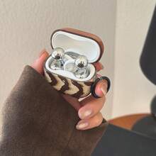 Retro Semi-Transparent Beige Wavy Pattern Earphone Case With Hanging Loop, Compatible With Huawei Freebuds 7i, Freebuds 2, Freebuds SE 3, Freebuds 5i, Galaxy Buds Pro 3 Earphone Cases, Cute Korean Style - Brown - View 4