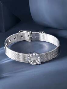 1件个性化光滑A-Z字母吊坠手链，女士DIY定制姓名字母可调节手链