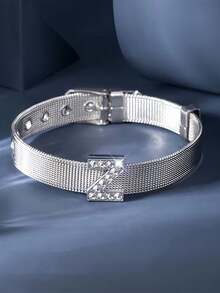 1件个性化光滑A-Z字母吊坠手链，女士DIY定制姓名字母可调节手链