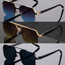 1pc Retro Fashion Men's Double Bridge Aviator Fashion Glasses Frame Design. Suitable For Holiday Decoration, Travel Beach Vacation, Street Photography, Daily Versatile Outings - Multicolor - View 15