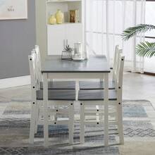 Classic Solid Wooden Dining Table And 4 Chairs Set Kitchen Home - Grey - View 3