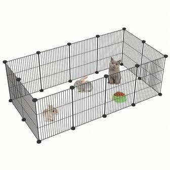 Black/White High Density Grid Interlocking Pet Playpen For Kittens, Rabbits, Squirrels, Small Animals, Puppies, Escape-Proof