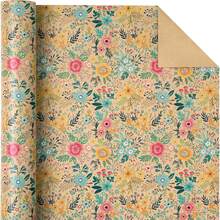 10m/Rollo, Rollo de papel de regalo floral de papel kraft - Mini rollo - Ancho: 17 pulgadas (43 cm) - Diseño floral de jardín de primavera y verano, perfecto para bodas, despedidas de soltera, celebraciones de cumpleaños - 43 cm x 10 m - Ver 6