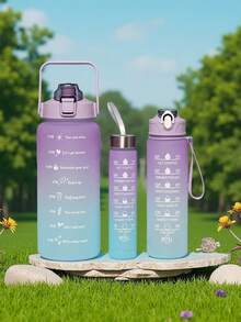 3pcs/Set 280ml/750ml/2000ml Plastic Water Bottles, Gradient Color High Capacity Tumblers With Straws - Multicolor - View 5