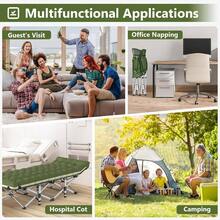 Folding Camping Cot Adults, Heavy Duty 1200D Oxford Camping Bed With 3.5in Thick Mattress, 500lbs Load, Portable Foldable Outdoor Cot Camping, Travel, Home Guest, Office Nap - 特大號 + 綠色 - 查看 8