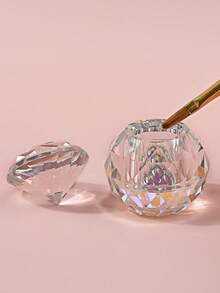 1pc Diamond-Shaped Glass Crystal Nail Brush Cleaning Cup, Nail Art Tool - Clear - View 1